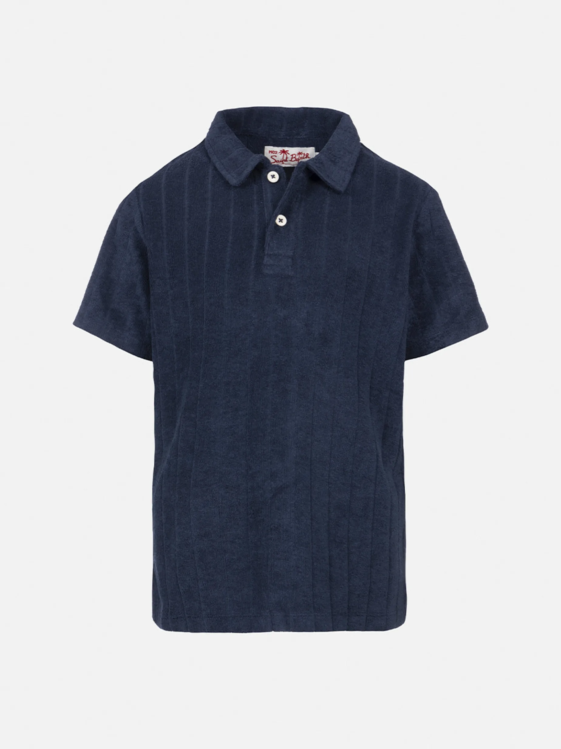 Marineblaues Frottee-Poloshirt Jeremy Jr für Jungen mit gestreiftem Prägemuster