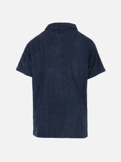 Marineblaues Frottee-Poloshirt Jeremy Jr für Jungen mit gestreiftem Prägemuster