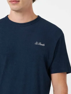 Marineblaues Frottee-T-Shirt Gary für Herren mit St. Barth-Stickerei
