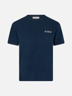 Marineblaues Frottee-T-Shirt Gary für Jungen mit St. Barth-Stickerei