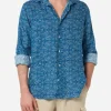 Marineblaues Herren-Leinenhemd Pamplona mit Sashiko-Aufdruck