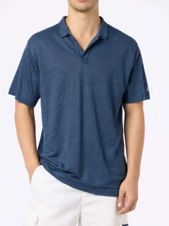 Marineblaues Herren-Leinen-Poloshirt Fraser