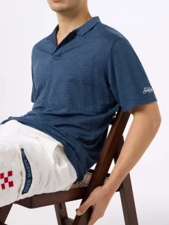 Marineblaues Herren-Leinen-Poloshirt Fraser