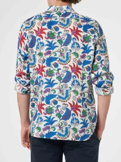 Marineblaues Herren-Leinenhemd Pamplona mit Blumendruck