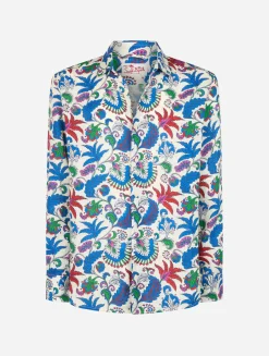 Marineblaues Herren-Leinenhemd Pamplona mit Blumendruck