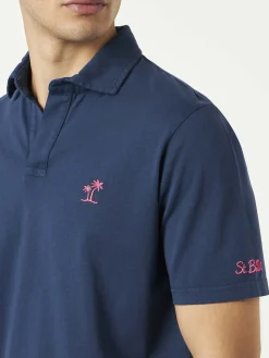Marineblaues Herrenpolo aus Baumwolljersey