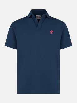 Marineblaues Herrenpolo aus Baumwolljersey