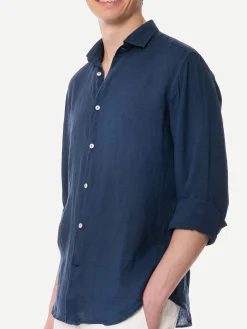 Marineblaues Pamplona-Leinenhemd für Herren