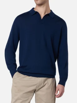 Marineblaues Poloshirt Covent aus Merinowolle für Herren