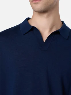 Marineblaues Poloshirt Covent aus Merinowolle für Herren