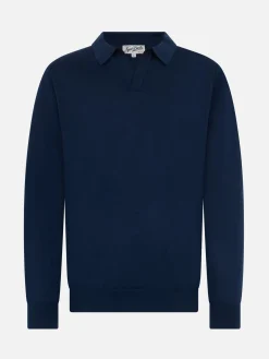 Marineblaues Poloshirt Covent aus Merinowolle für Herren
