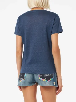 Marineblaues T-Shirt mit V-Ausschnitt Eloise aus Leinenjersey