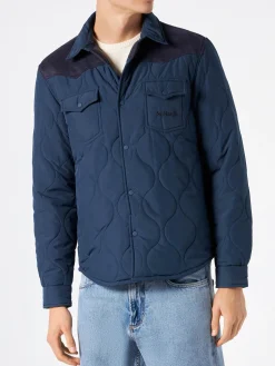 Marineblaues wattiertes Herren-Overshirt mit aufgesetzten Taschen