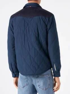 Marineblaues wattiertes Herren-Overshirt mit aufgesetzten Taschen