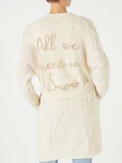 Maxi-Cardigan für Damen mit Stickerei und Gürtel