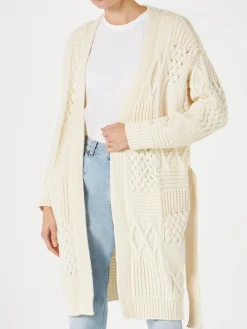 Maxi-Cardigan für Damen mit Stickerei und Gürtel