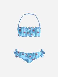 Mädchen klassischer Bandeau-Bikini Emy mit Krabben-Print