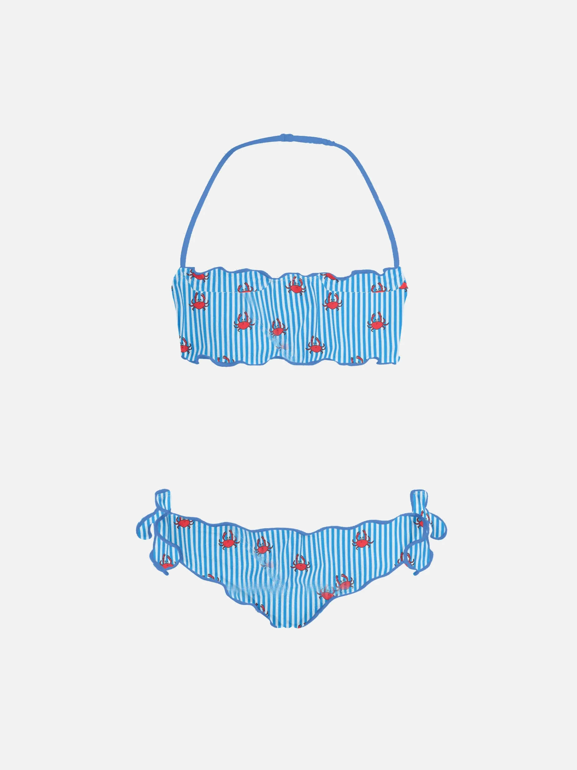 Mädchen klassischer Bandeau-Bikini Emy mit Krabben-Print