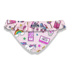 Mädchen-Badehose mit Rüschen und 90er-Patch-Print