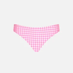 Mädchen-Badehose mit weißem und rosafarbenem Vichy-Print