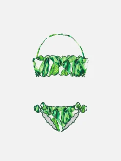 Mädchen-Bandeau-Bikini mit Bananenblätter-Print