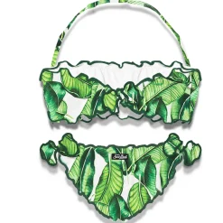 Mädchen-Bandeau-Bikini mit Bananenblätter-Print