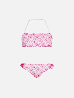 Mädchen-Bandeau-Bikini mit Gänseblümchen-Stickerei