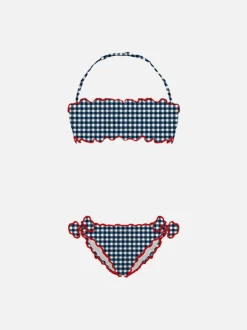 Mädchen-Bandeau-Bikini mit Gingham-Print
