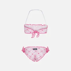 Mädchen-Bandeau-Bikini mit Gänseblümchen-Stickerei