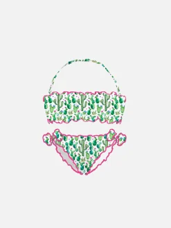 Mädchen-Bandeau-Bikini mit Kaktus-Print
