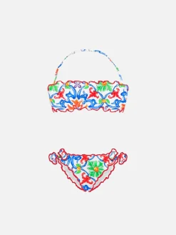 Mädchen-Bandeau-Bikini mit Majolika-Print