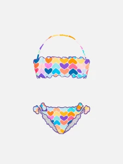 Mädchen-Bandeau-Bikini mit mehrfarbigem Herz-Print