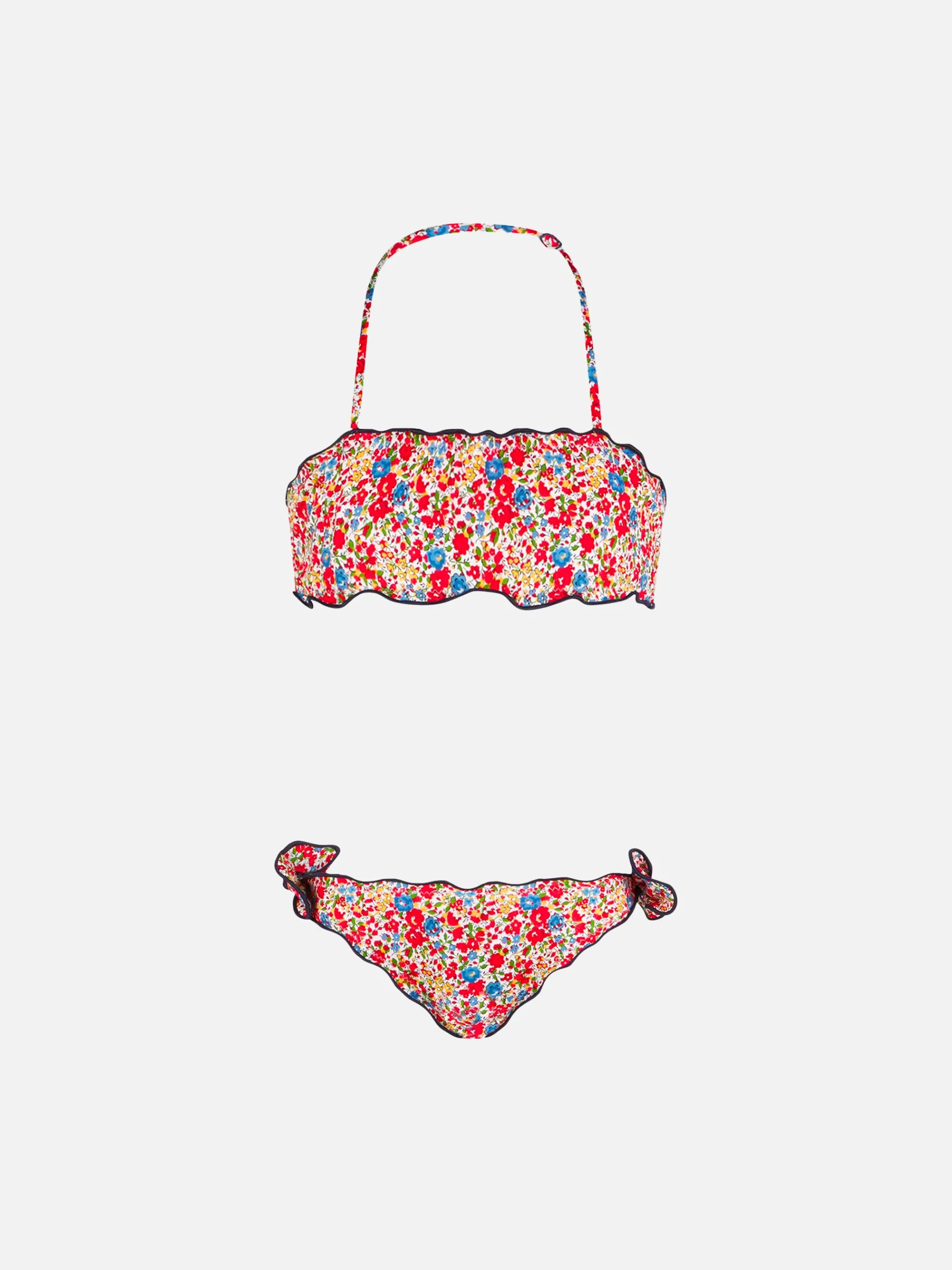 Mädchen-Bandeau-Bikini mit mehrfarbigem Blumendruck