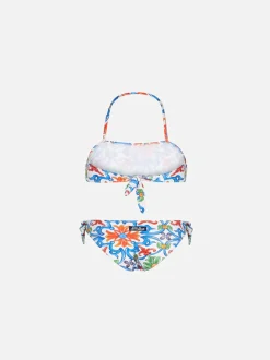 Mädchen-Bandeau-Bikini mit Maiolika-Print