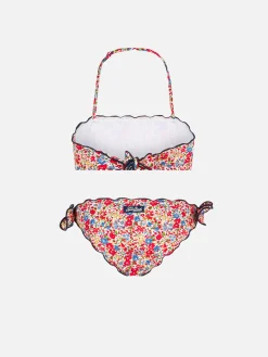Mädchen-Bandeau-Bikini mit mehrfarbigem Blumendruck