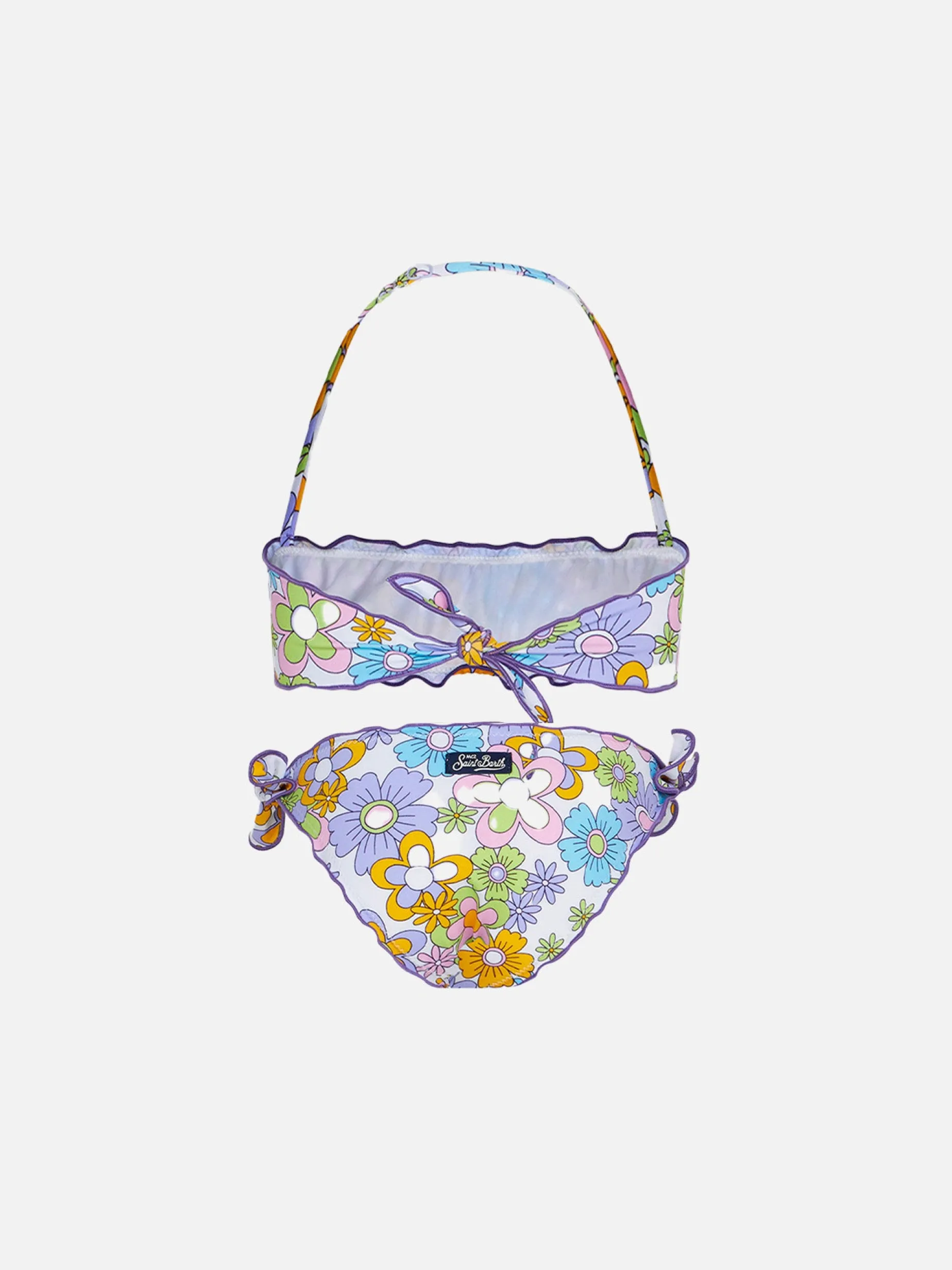 Mädchen-Bandeau-Bikini mit mehrfarbigem Blumendruck