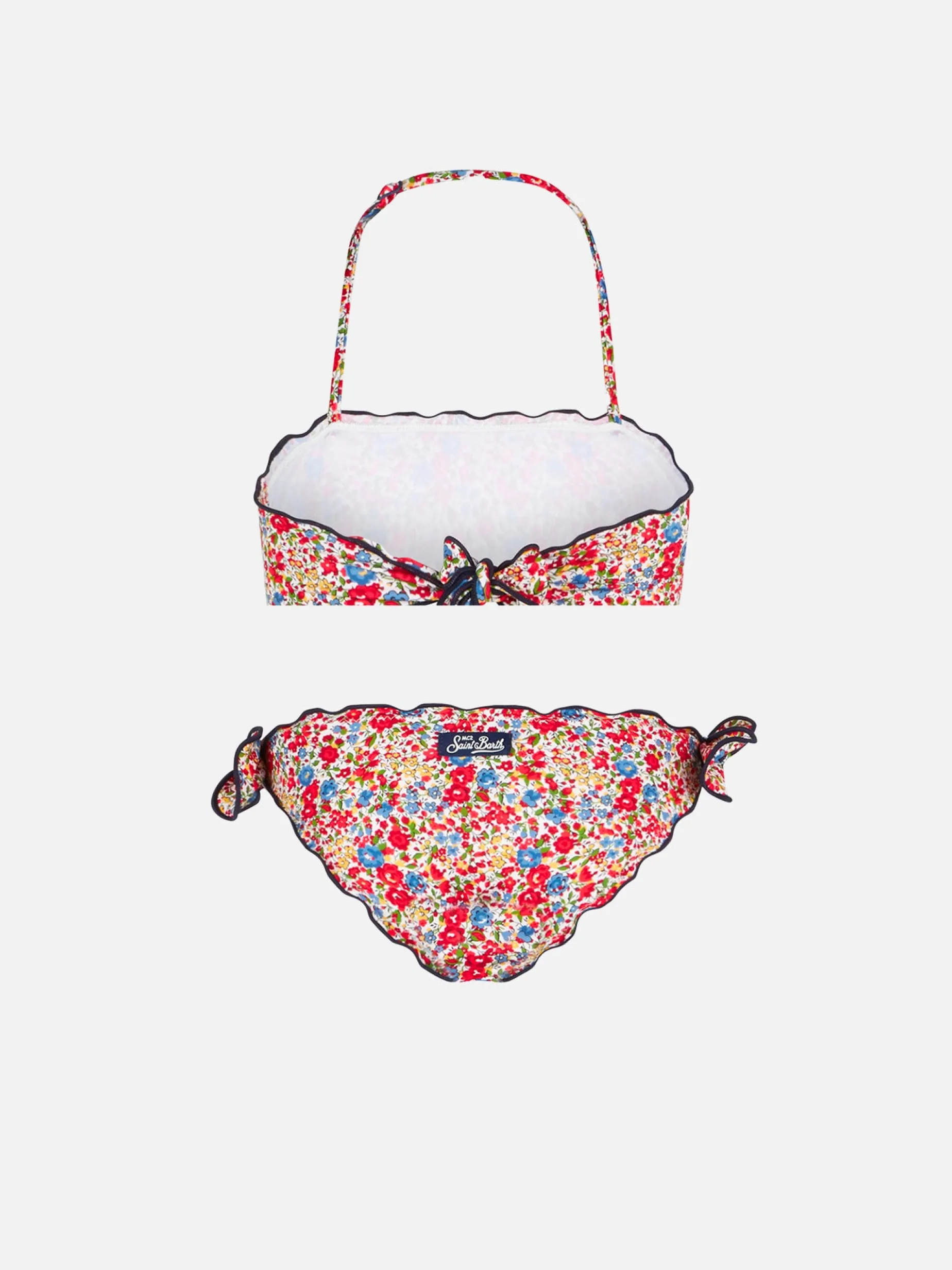 Mädchen-Bandeau-Bikini mit mehrfarbigem Blumendruck