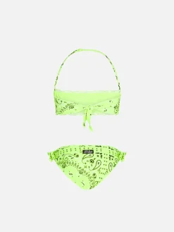 Mädchen-Bandeau-Bikini mit neongelbem Bandana-Print