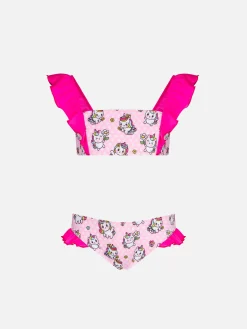 Mädchen-Bandeau-Bikini mit Rüschen und Einhorn-Print