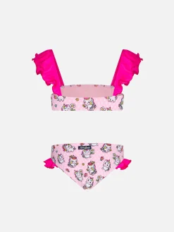 Mädchen-Bandeau-Bikini mit Rüschen und Einhorn-Print