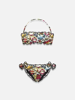 Mädchen-Bandeau-Bikini mit Tattoo-Print