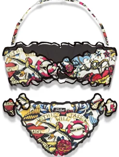 Mädchen-Bandeau-Bikini mit Tattoo-Print
