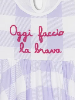 Mädchen-Baumwollkleid Masha mit Aufdruck und „Oggi faccio la Brava“-Stickerei