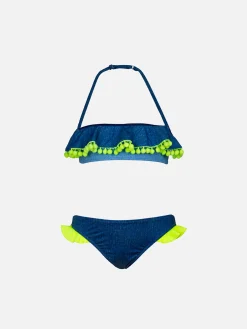 Mädchenbikini mit fluoreszierenden Pompons in Gelb