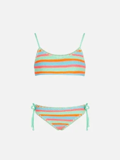 Mädchen-Bralette-Bikini gehäkelt mit mehrfarbigen Streifen