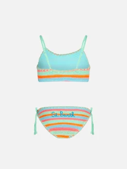 Mädchen-Bralette-Bikini gehäkelt mit mehrfarbigen Streifen