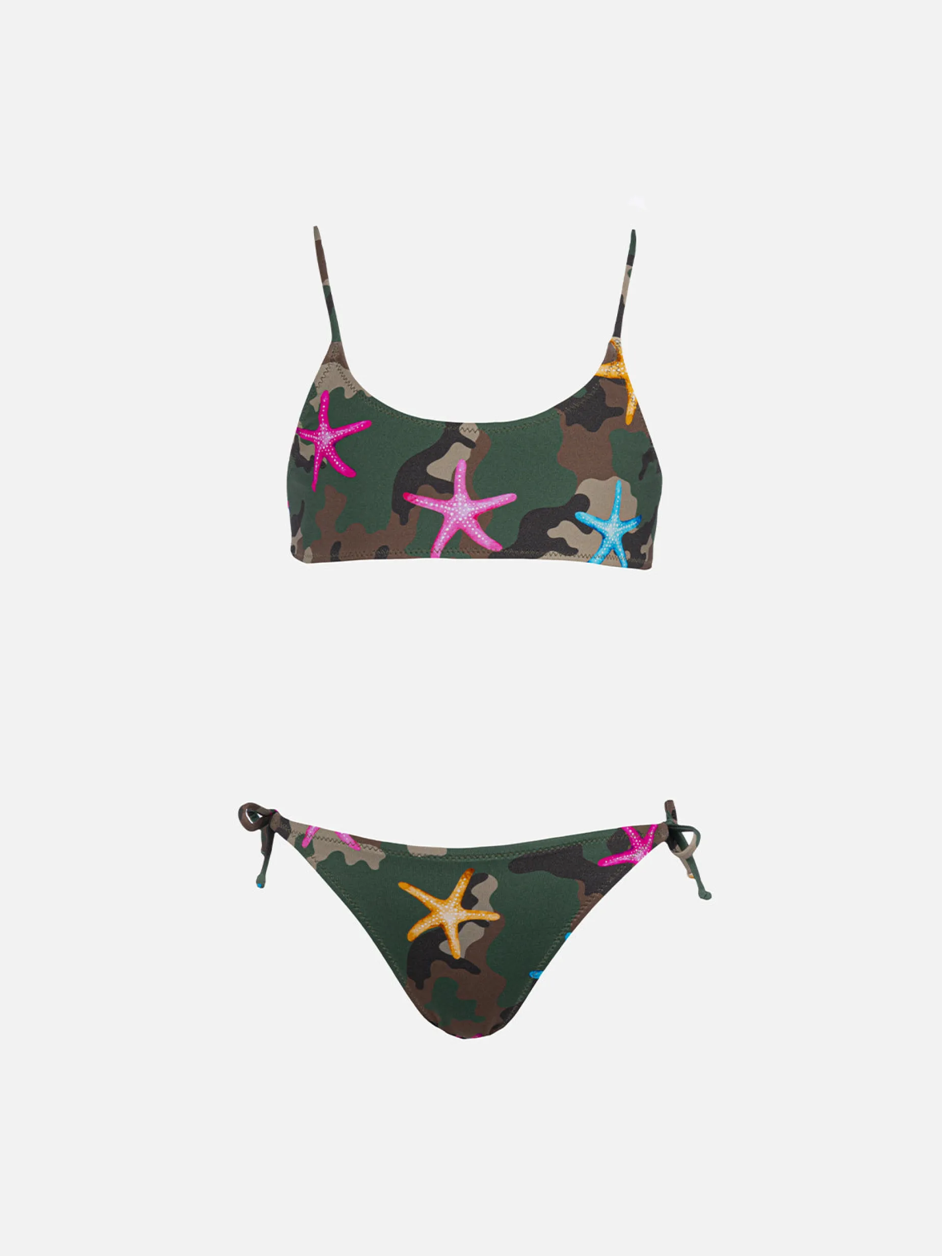 Mädchen-Bralette-Bikini Jaiden mit Seestern auf Tarnmuster