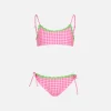Mädchen-Bralette-Bikini mit Vichy-Muster in Weiß und Fuchsia