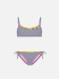Mädchen-Bralette-Bikini mit marineblauen Streifen