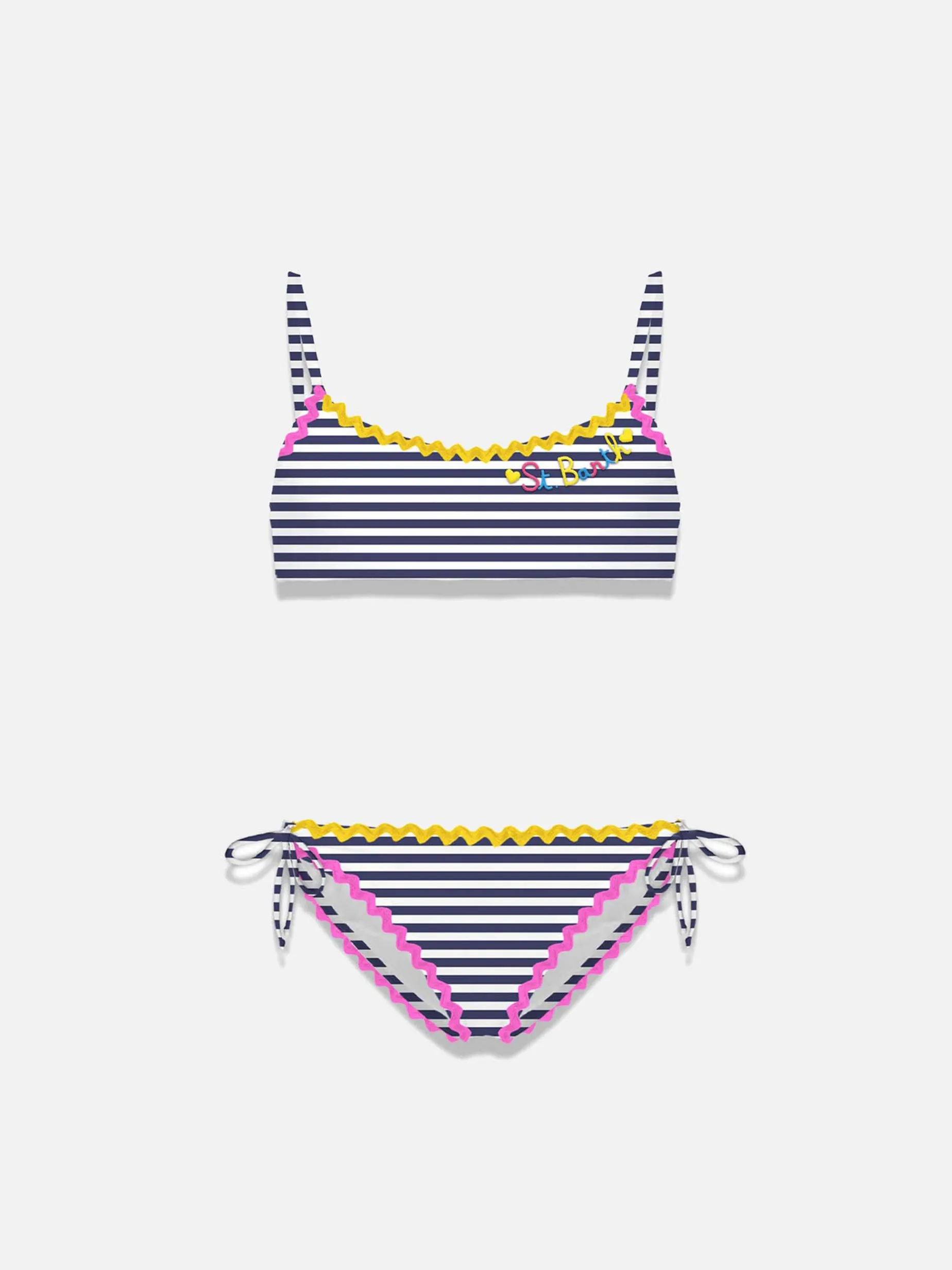 Mädchen-Bralette-Bikini mit marineblauen Streifen